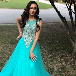 Turquoise prom dress with scarf included